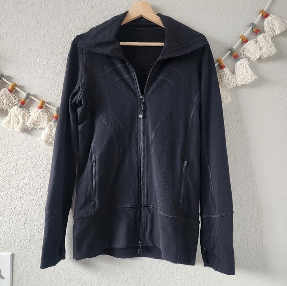 Lululemon In Stride Black Longline Cowl Neck Zip Jacket Luon Casual Yoga Gym 6 - Picture 1 of 14
